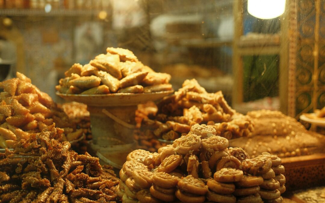 a close up of a bunch of food on a table