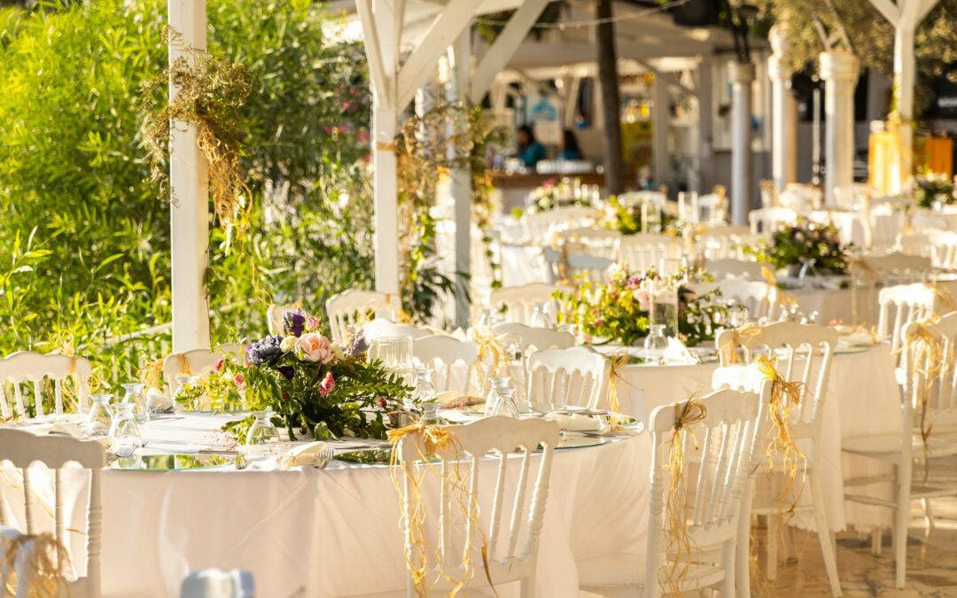 a table set up for a wedding reception